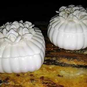 Vintage Porcelain Trinket Boxes with Lids, Pair of Two, One Round, One Square